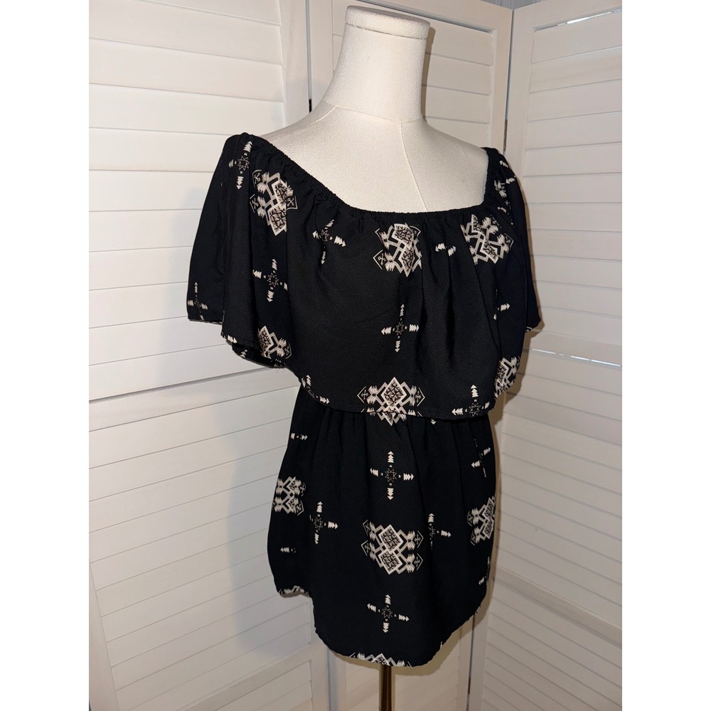 The Impeccable Pig Black Aztec Print Off Shoulder Ruffle Top Size S - Picture 3 of 6